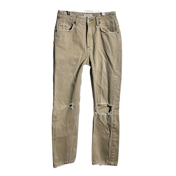 Free People We The Free Pants Women 25 Tan High Rise Distressed Straight Minimal - Picture 1 of 9